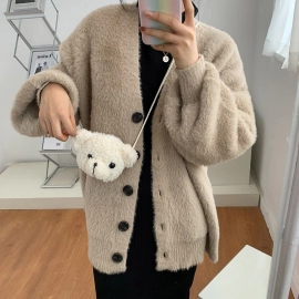 Cute Bear Plush Shoulder Bag For Children Kids Cartoon Messenger Bags  Plush Purses little Girls Stuffed Animals Backpack