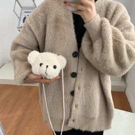 Cute Bear Plush Shoulder Bag For Children Kids Cartoon Messenger Bags  Plush Purses little Girls Stuffed Animals Backpack