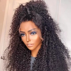 Soft Natural Black Preplucked Glueless 180Density 26“Long  Curly Deep Lace Front Wig For Black Women With BabyHair Daily