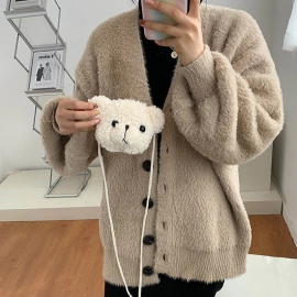 Cute Bear Plush Shoulder Bag For Children Kids Cartoon Messenger Bags  Plush Purses little Girls Stuffed Animals Backpack