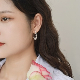 Korean Style Natural Freshwater Pearl Earrings 925 Sterling Silver Jewelry for Women Gift