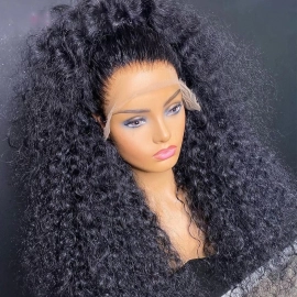 Soft Natural Black Preplucked Glueless 180Density 26“Long  Curly Deep Lace Front Wig For Black Women With BabyHair Daily